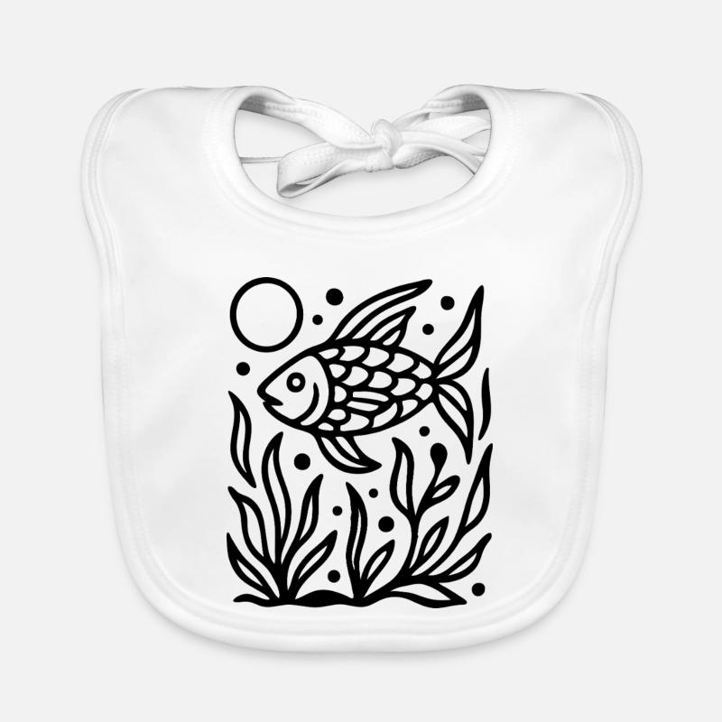 Minimal Line Art Poisson Océan Nature Design Bavoir bio Bébé