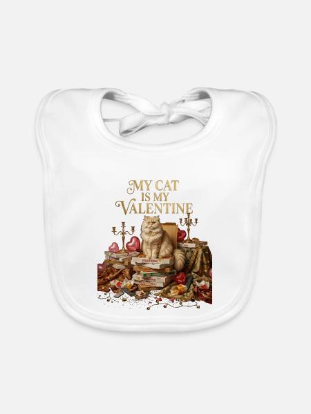 My Cat Is My Valentine Funny Pizza Lover Single - Organic Baby Bibs - white - Front