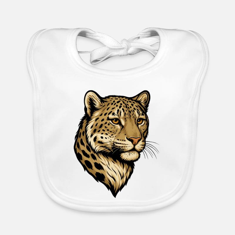 Leopard Head Illustration Organic Baby Bibs