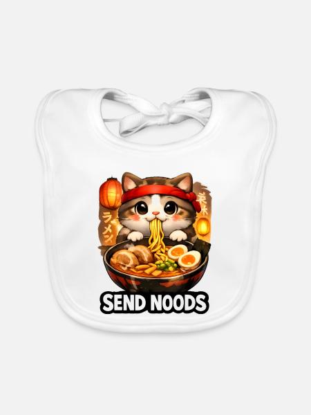 Ramen Cat Send Noods - Organic Baby Bibs - white - Front
