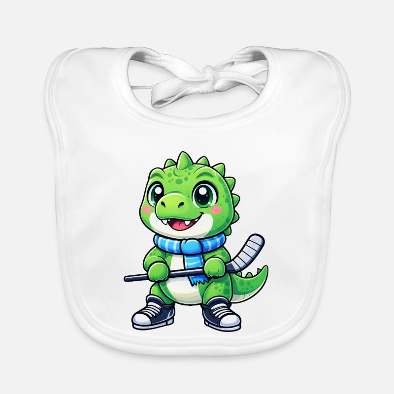 Süßer T-Rex Eishockeyspieler Dinosaurier Cartoon Organic Baby Bibs