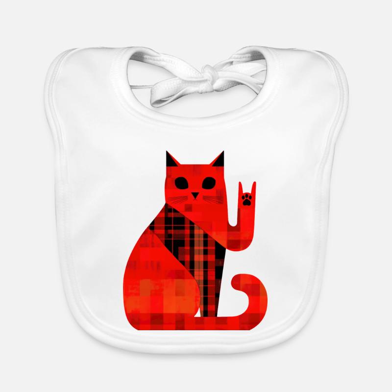 Red Cat Plaid Pattern Modern Organic Baby Bibs