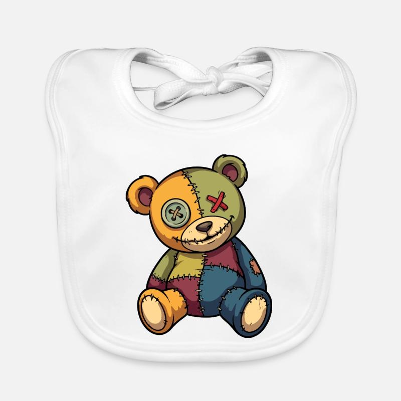 Ours en peluche patchwork unique fabriqué en patch bouton Eye Bavoir bio Bébé