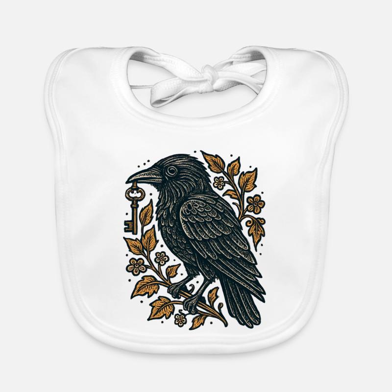 Corbeau avec Clé et Feuillage Bavoir bio Bébé