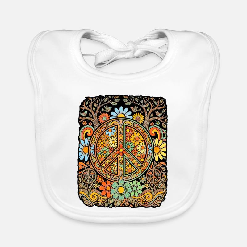 Peace Hippie Flowers Organic Baby Bibs