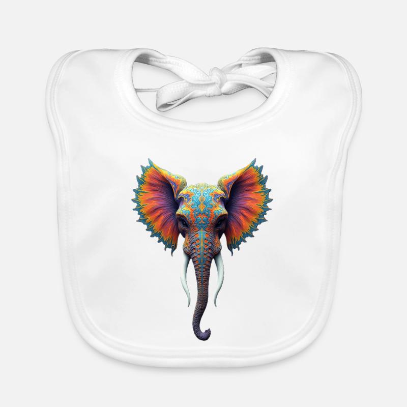 Tête d’éléphant arc-en-ciel ornée Bavoir bio Bébé
