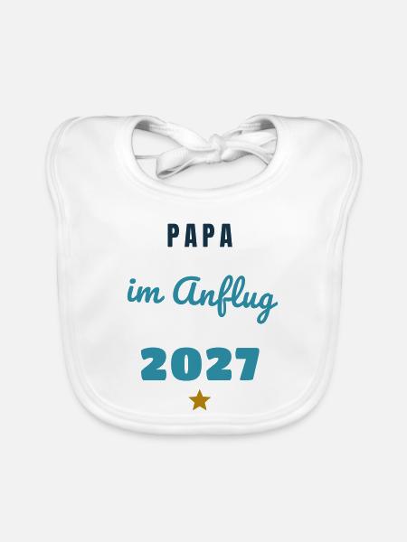 Papa im Anflug 2027 Baby unterwegs - Baby Bio-Lätzchen - Weiß - Vorne