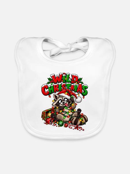 Wilde Weihnachten-Waschbär – Lustiges Weihnachten - Baby Bio-Lätzchen - Weiß