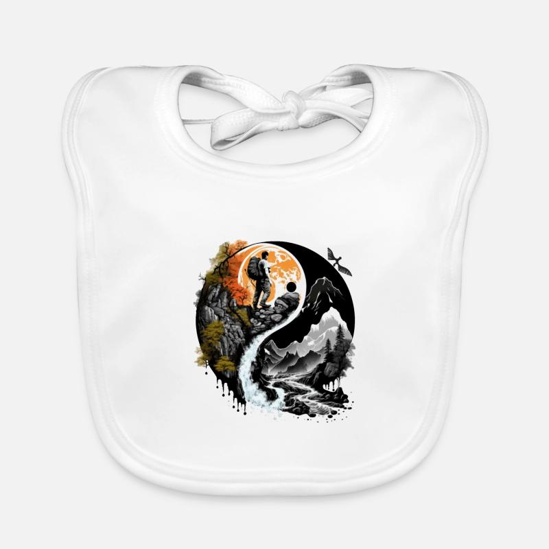 Ying Yang Nature Randonnée - Bavoir bio Bébé - blanc