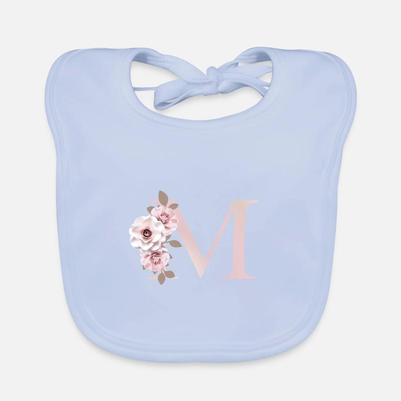 M Buchstabe mit Blumen 3D Effekt Baby Bio-Lätzchen