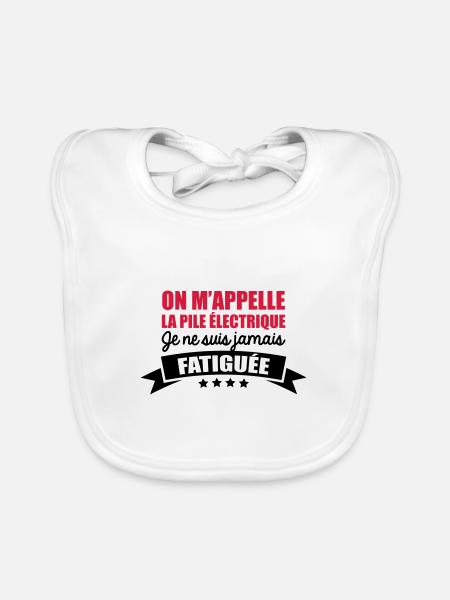 pile électrique jamais fatiguée - Bavoir bio Bébé - blanc - Devant