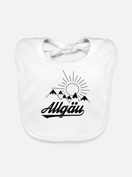 Allgäu Schriftzug mit Bergen und Sonne - Geschenk - Baby Bio-Lätzchen - Weiß - Vorne