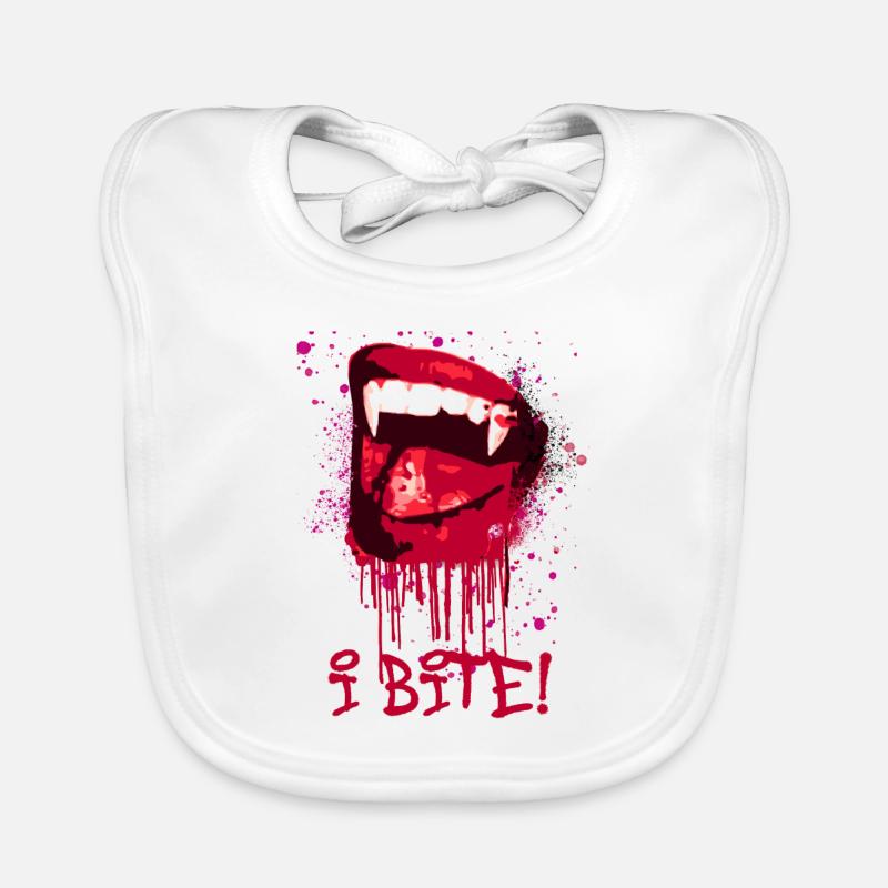 i bite, vampire,vampire,blood,mouth, halloween,bite Organic Baby Bibs