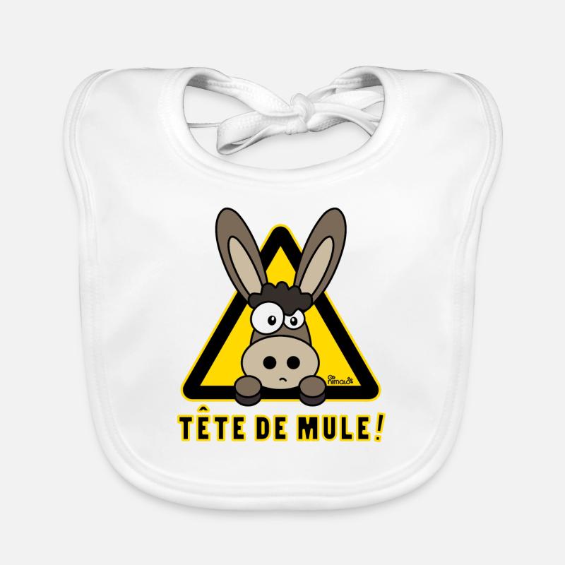 Âne, Tête de mule, tetu - Bavoir bio Bébé - blanc