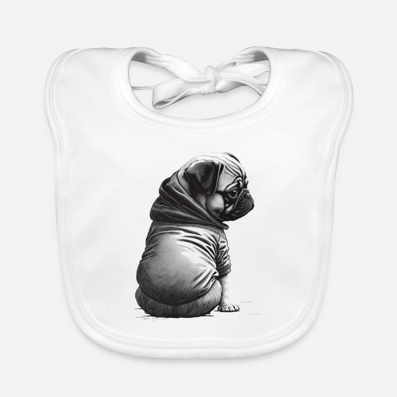 Pug stencil design white and black Organic Baby Bibs