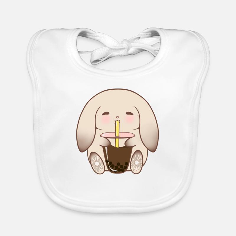 Adorable Bunny Drinking Boba Organic Baby Bibs