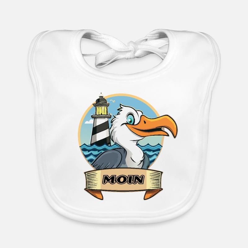 Moin -Möve mit Leuchtturm Baby Bio-Lätzchen