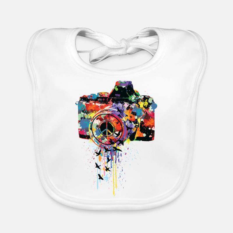 splattered camera - Baby Bio-Lätzchen - Weiß