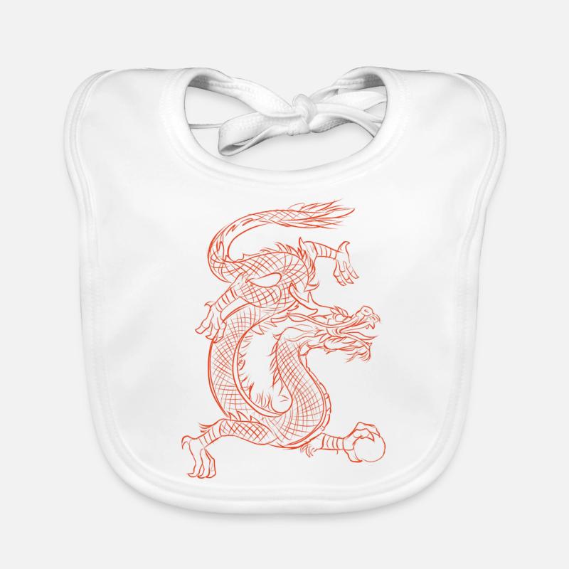 dragon de feu rouge japonais - cadeau - Bavoir bio Bébé - blanc