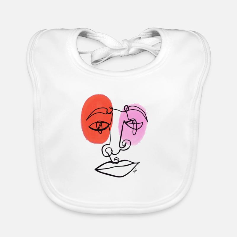 One Line Art Portrait Face Rot Gesicht Eine Linie Baby Bio-Lätzchen