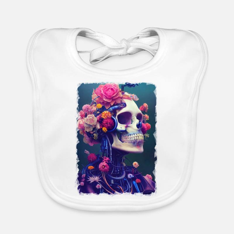 Fusion des fleurs et du crâne - Bavoir bio Bébé - blanc
