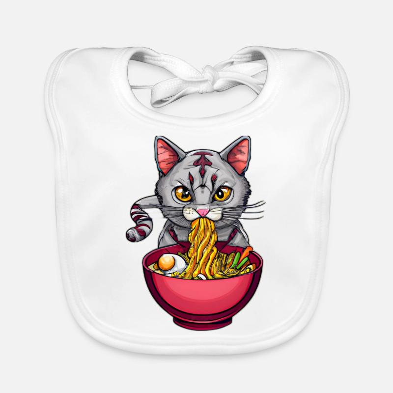 Le chat mignon aime la conception de nouilles ramen Bavoir bio Bébé
