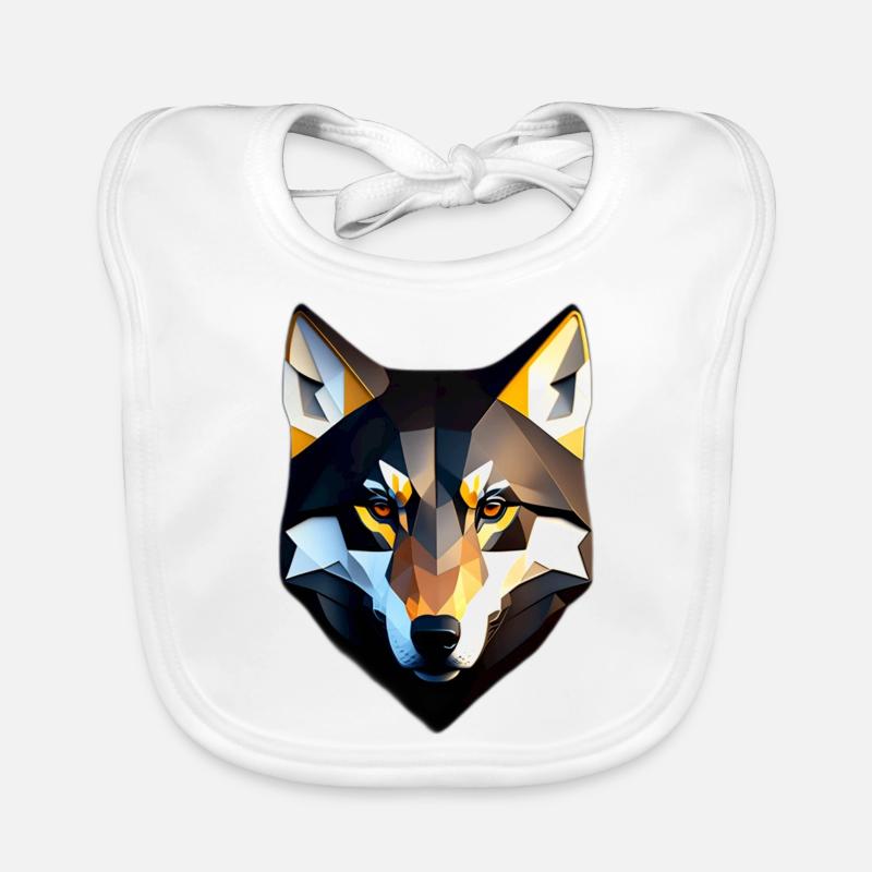Low Poly Wolf Face Design Organic Baby Bibs