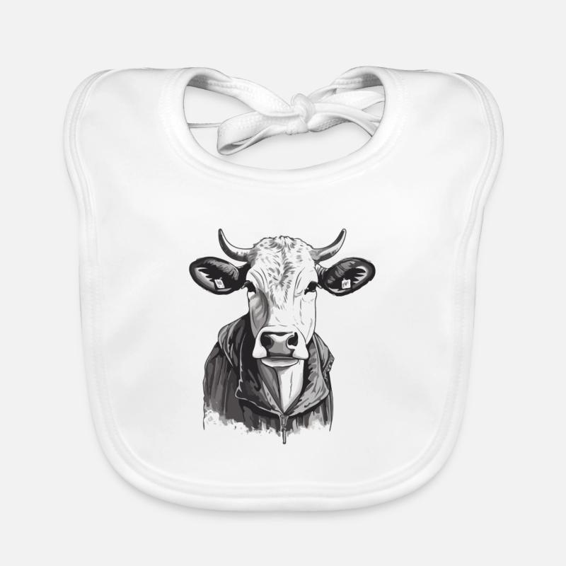 Tête de vache - Bavoir bio Bébé - blanc