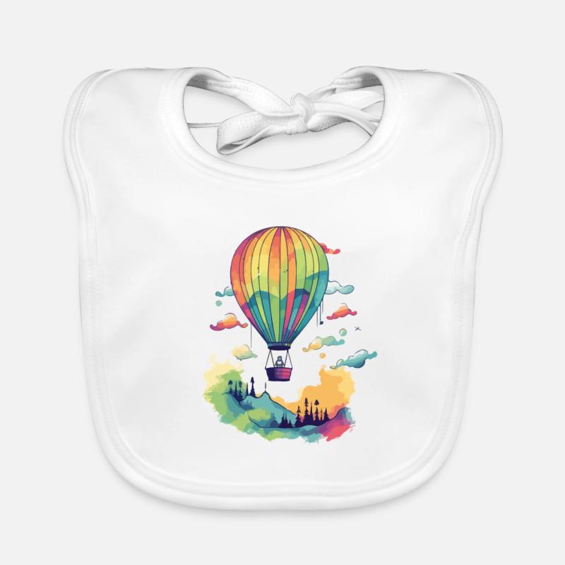 Montgolfière multicolore - Bavoir bio Bébé - blanc