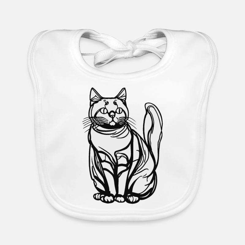 One-Line Sitting Cat Organic Baby Bibs