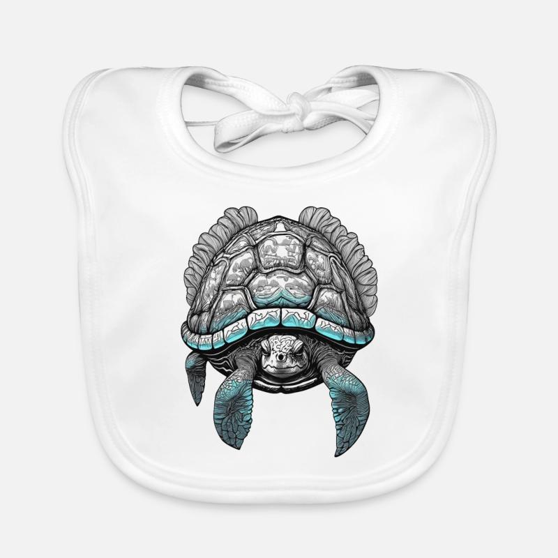 Stencil Colored Old Sea Turtle Organic Baby Bibs