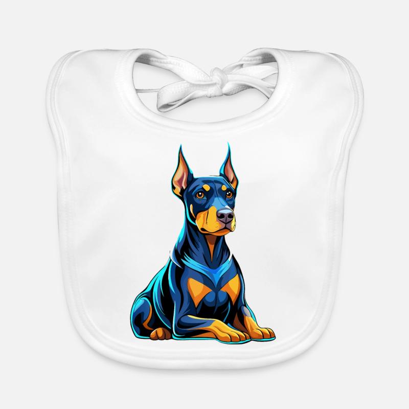 Dobermann sitzend mit Hundeblick Baby Bio-Lätzchen