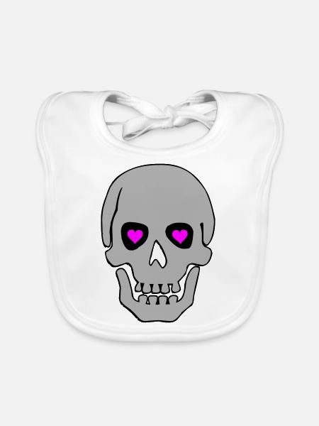 skull in love 02 - Organic Baby Bibs - white - Front