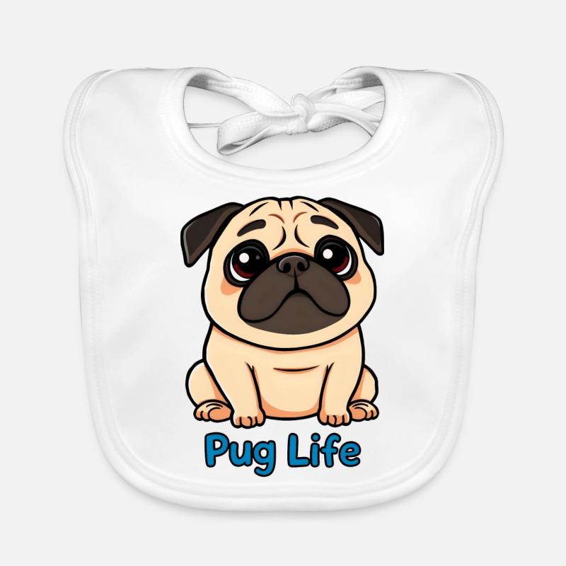 Playful Pug Dog Looking Curious Organic Baby Bibs