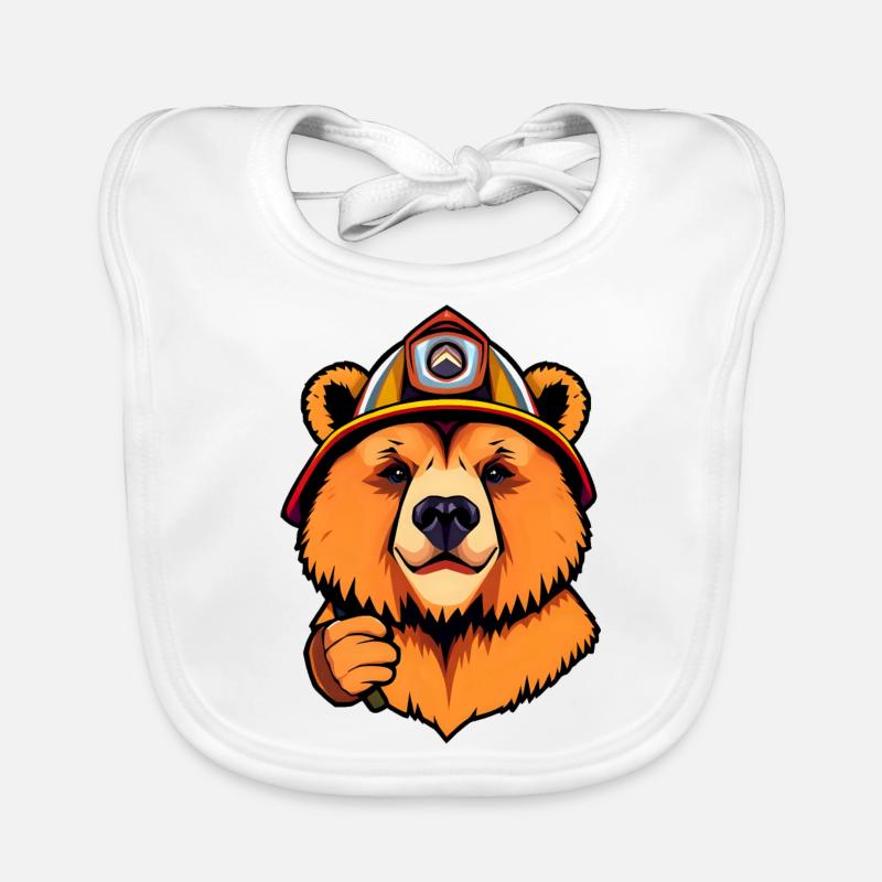 Brave Teddy Bear Firefighter Ready for Action Organic Baby Bibs