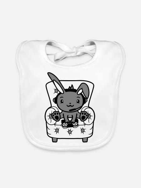 Bunny Jouer Manette Console Casque Gamer Nerd - Bavoir bio Bébé - blanc - Devant
