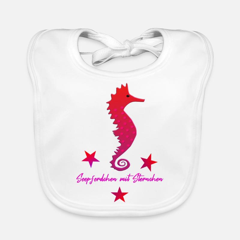 rotes Seepferdchen mit Sternchen pink Baby Bio-Lätzchen