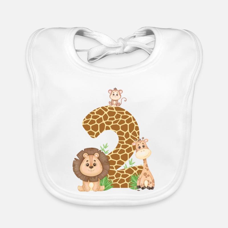 2. Geburtstag Dschungeltiere Giraffe Löwe Affe Baby Bio-Lätzchen