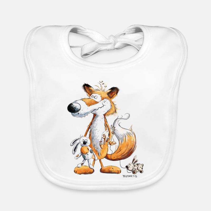 Fox with toy bunny and cuddly toy Organic Baby Bibs