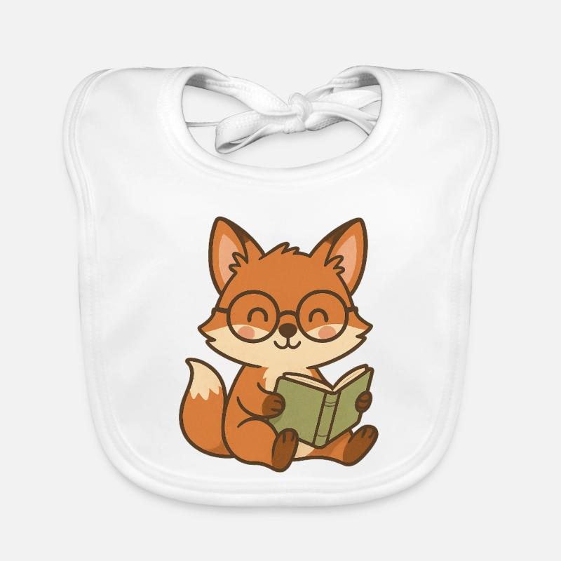 Cute fox book reader illustration Organic Baby Bibs