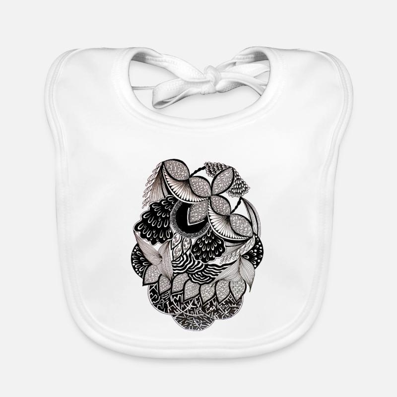 Black and White Leaf Pattern Circle Design Organic Baby Bibs