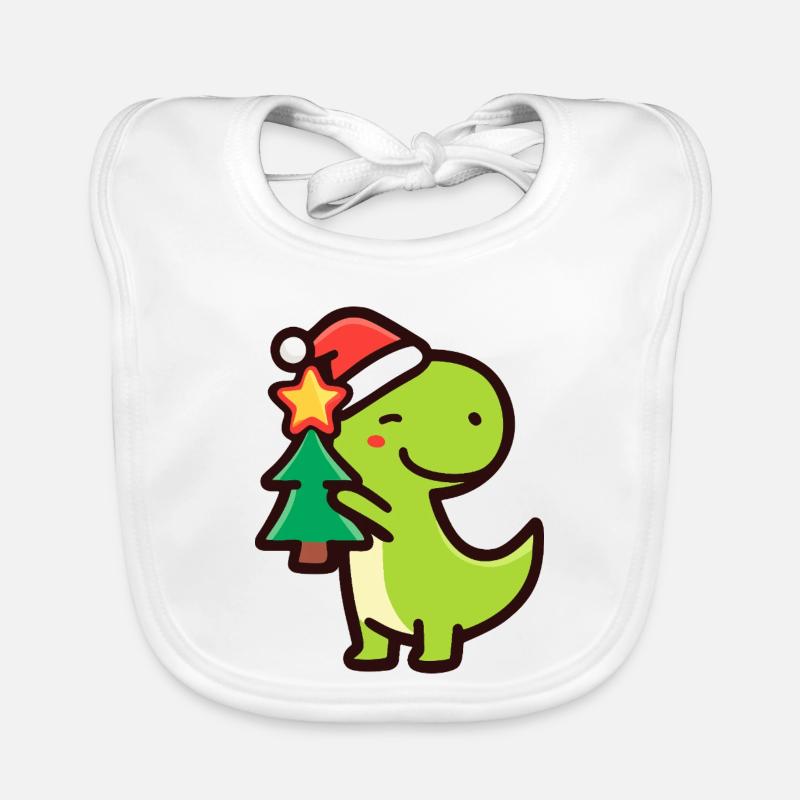 Kawaii Dino T-Rex with Christmas Tree Organic Baby Bibs