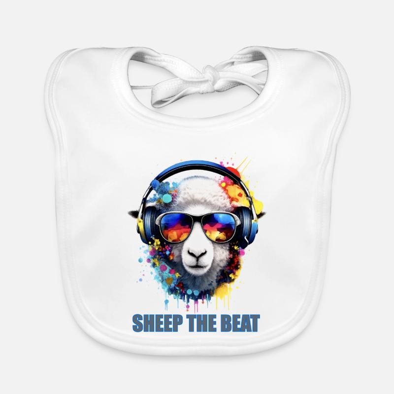 Sheep The Beat: Buntes Kopfhörer-Schaf Baby Bio-Lätzchen