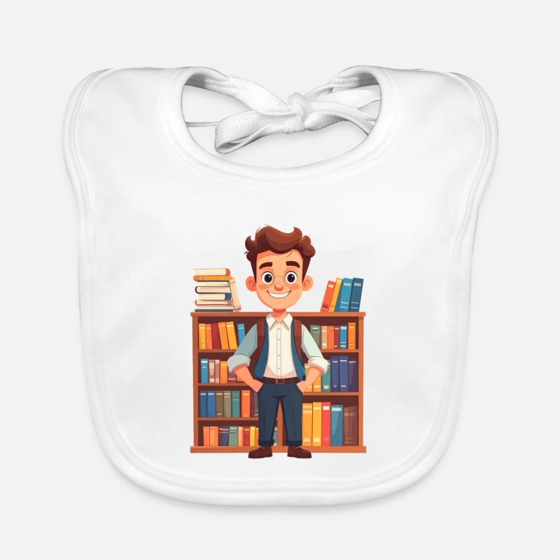 Librarian in front of a bookshelf Organic Baby Bibs
