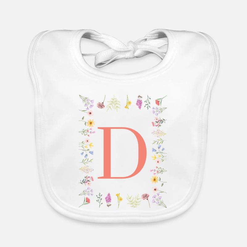 Florale Initialen "D", Buchstaben Monogramm  Baby Bio-Lätzchen