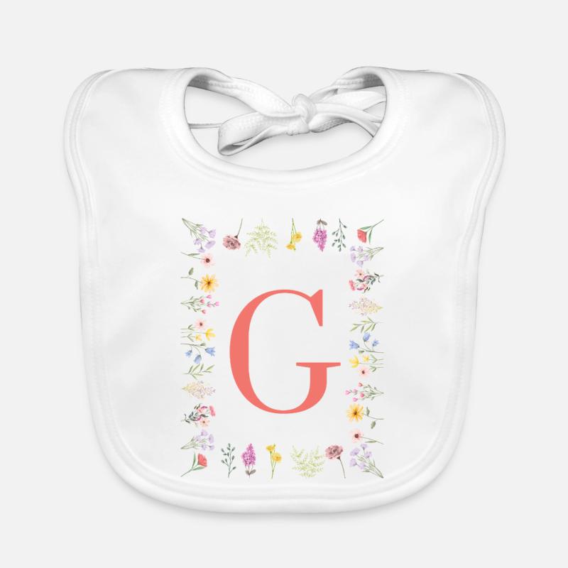 Florale Initialen "G", Buchstaben Monogramm Baby Bio-Lätzchen