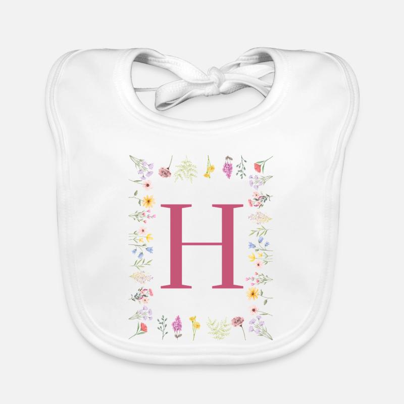 Floral initials "H", letters monogram Organic Baby Bibs