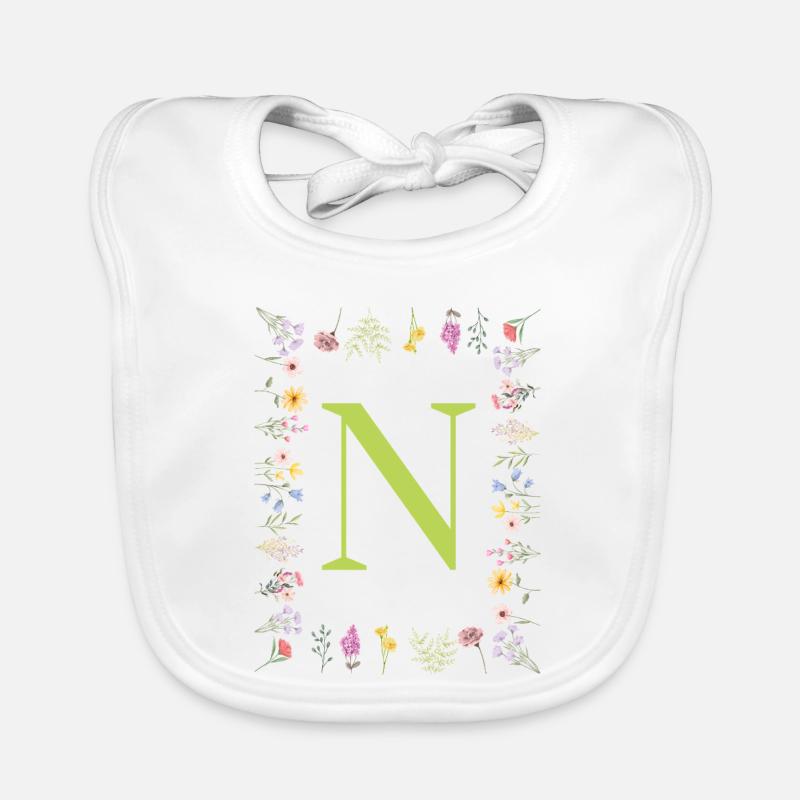Florale Initialen " N ", Buchstaben Monogramm  Baby Bio-Lätzchen