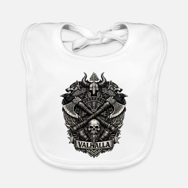 Valhalla Skull Viking Crest Organic Baby Bibs