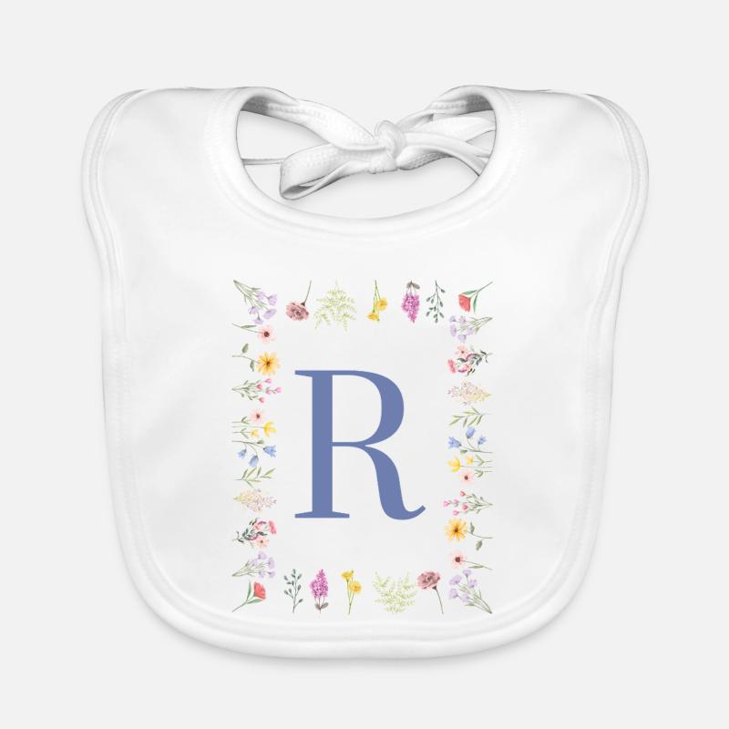 Initiales florales « R », monogramme de lettres Bavoir bio Bébé